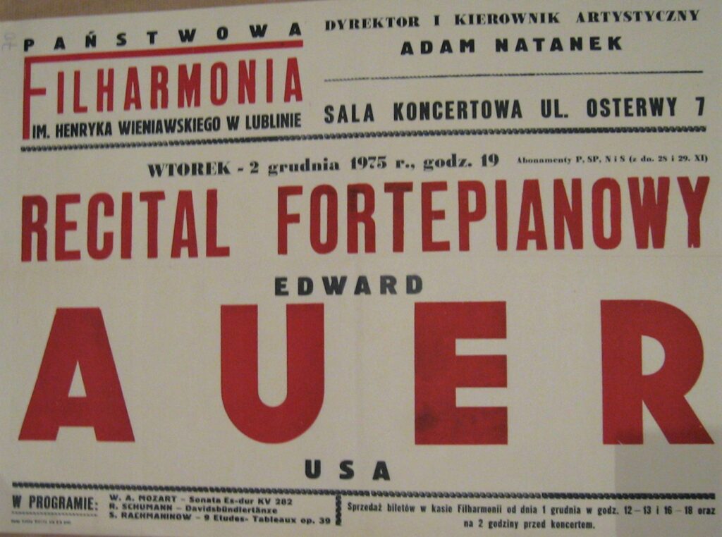Plakat koncertowy, 2 grudnia 1975, Edward Auer - fortepian