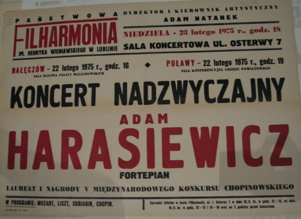 Plakat koncertowy, 22 luty 1975, Adam Harasiewicz - fortepian