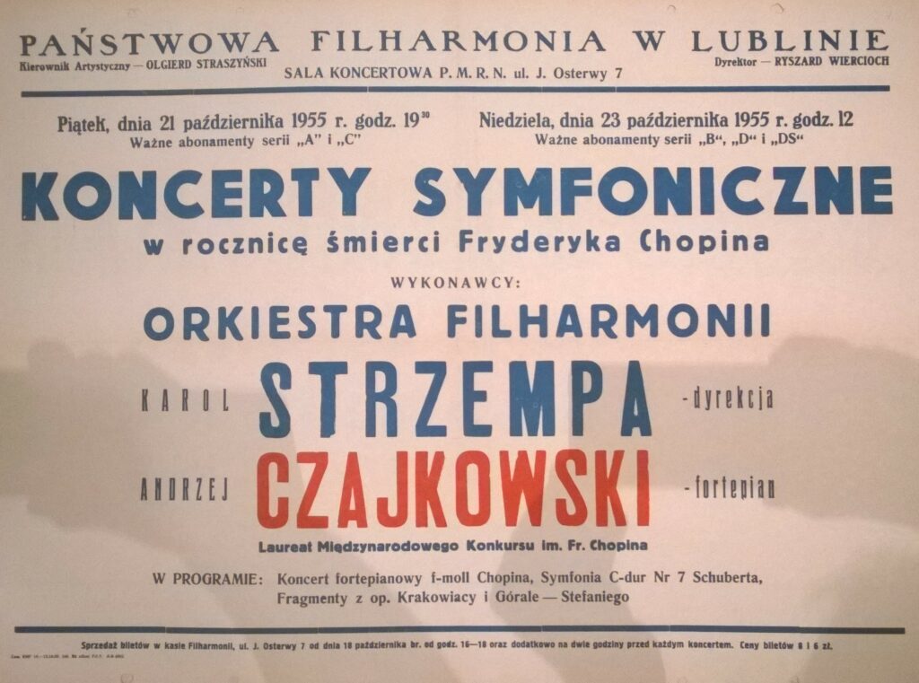 Plakat koncertowy, 21 październik 1955, Karol Strzempa - dyrygent, Andrzej Czajkowski - fortepian