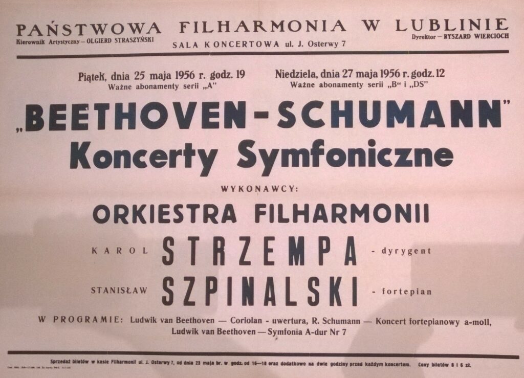 Plakat koncertowy, 25 maja 1956, Karol Strzempa - dyrygent, Stanisław Szpinalski - fortepian